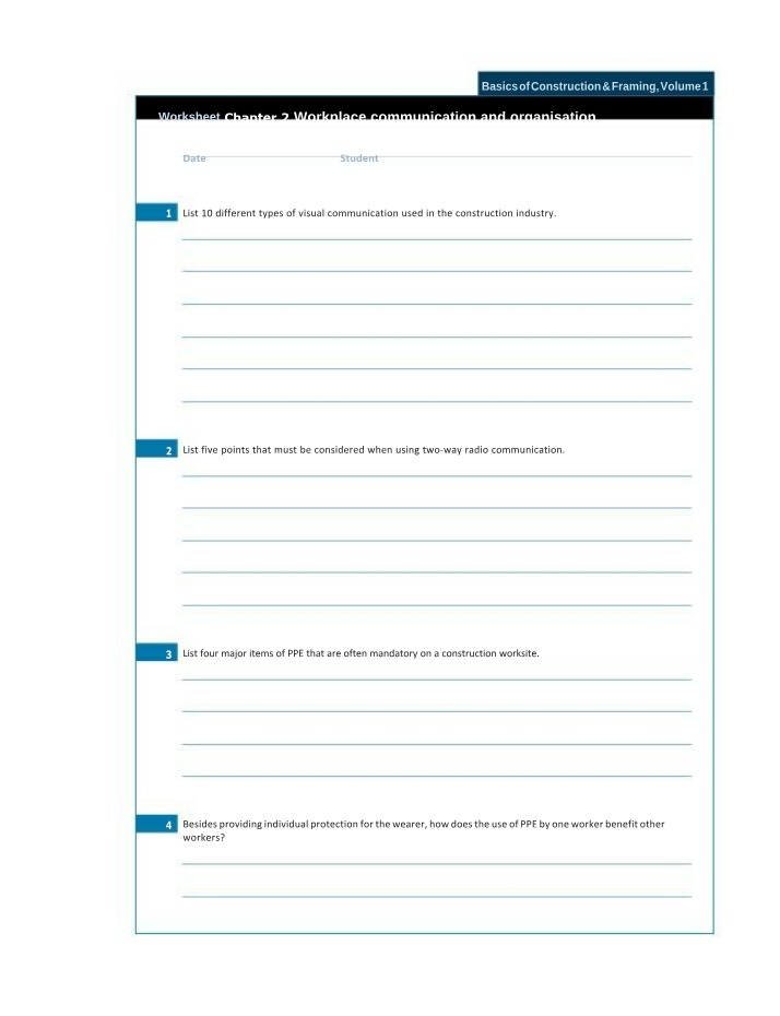 Construction Basics - Chapter 2 Worksheets