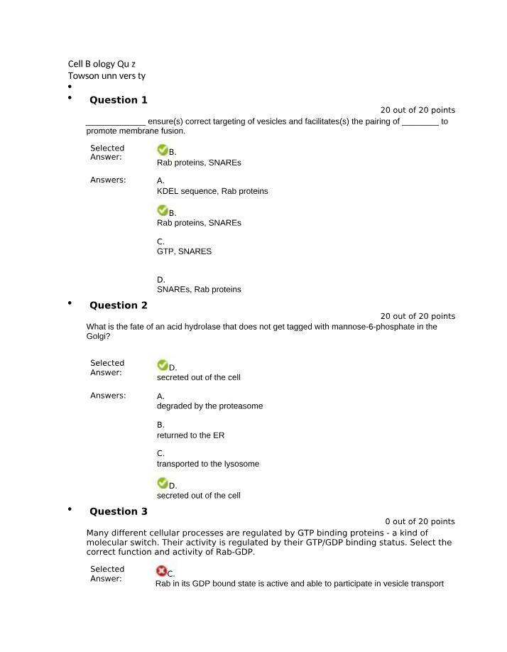 Quiz 3 for Cell Biology
