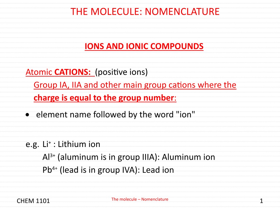 CHEM 1101 - Nomenclature, Lewis Structures, and The Molecule