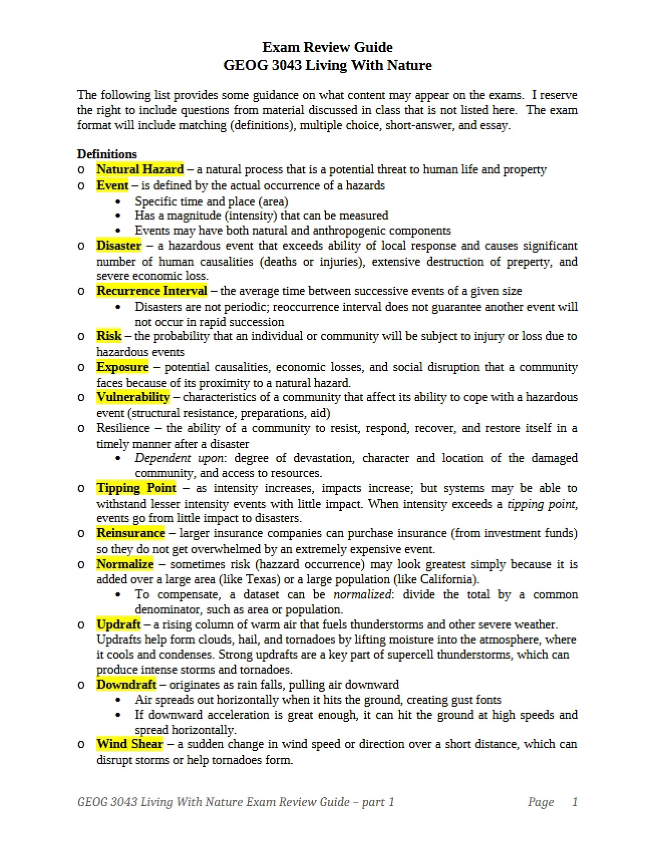 Living With Nature Exam 1 Guide