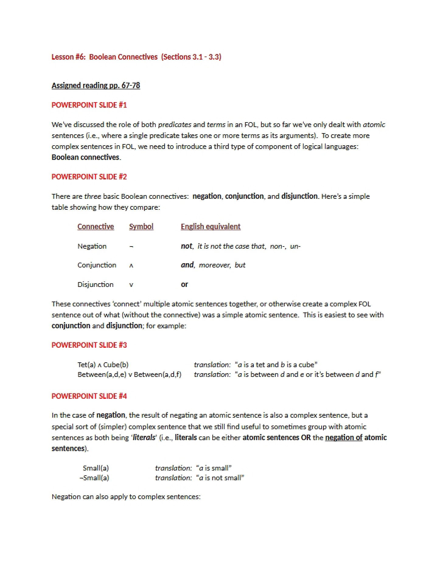 Notes for Lesson Seven