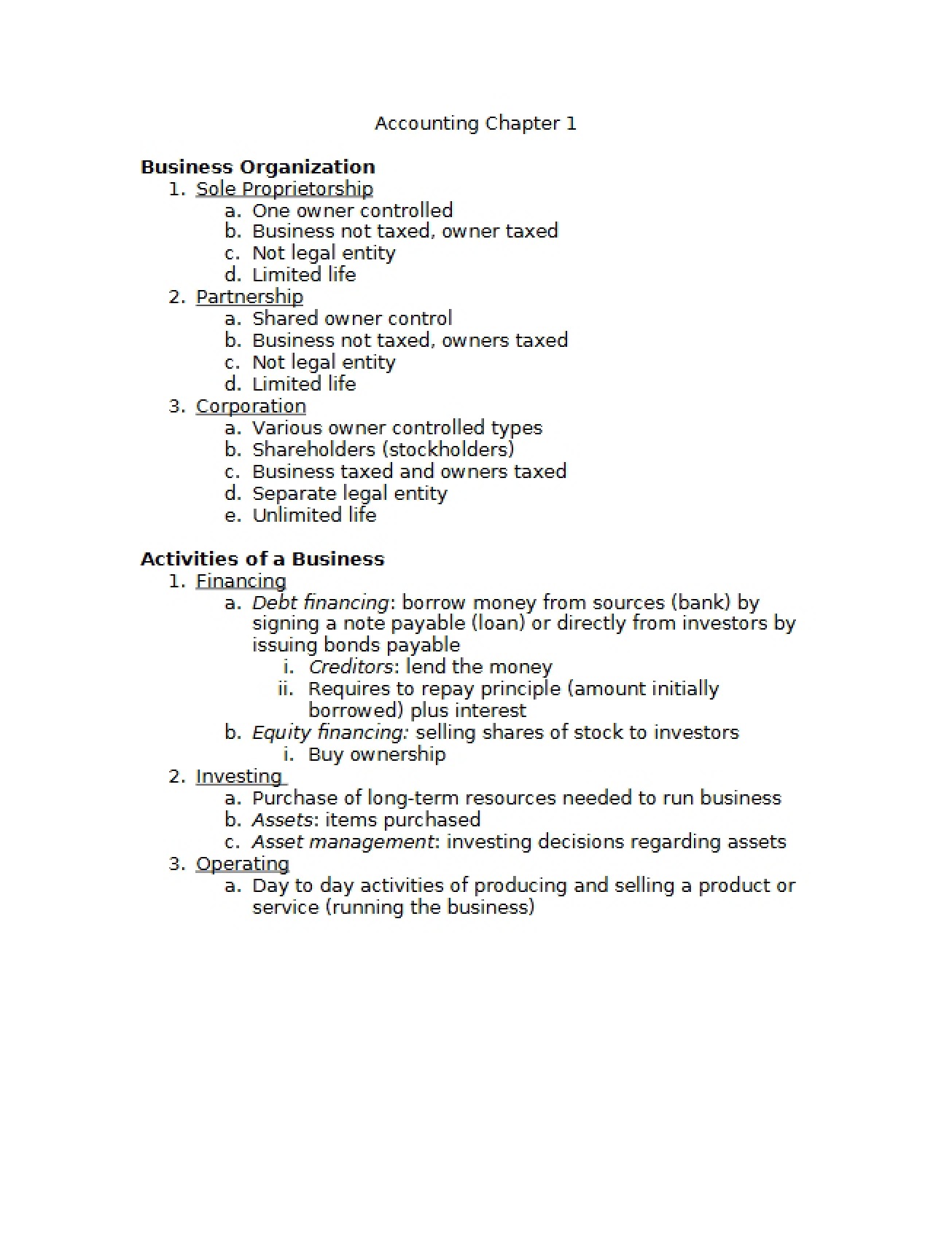 Organization of Business