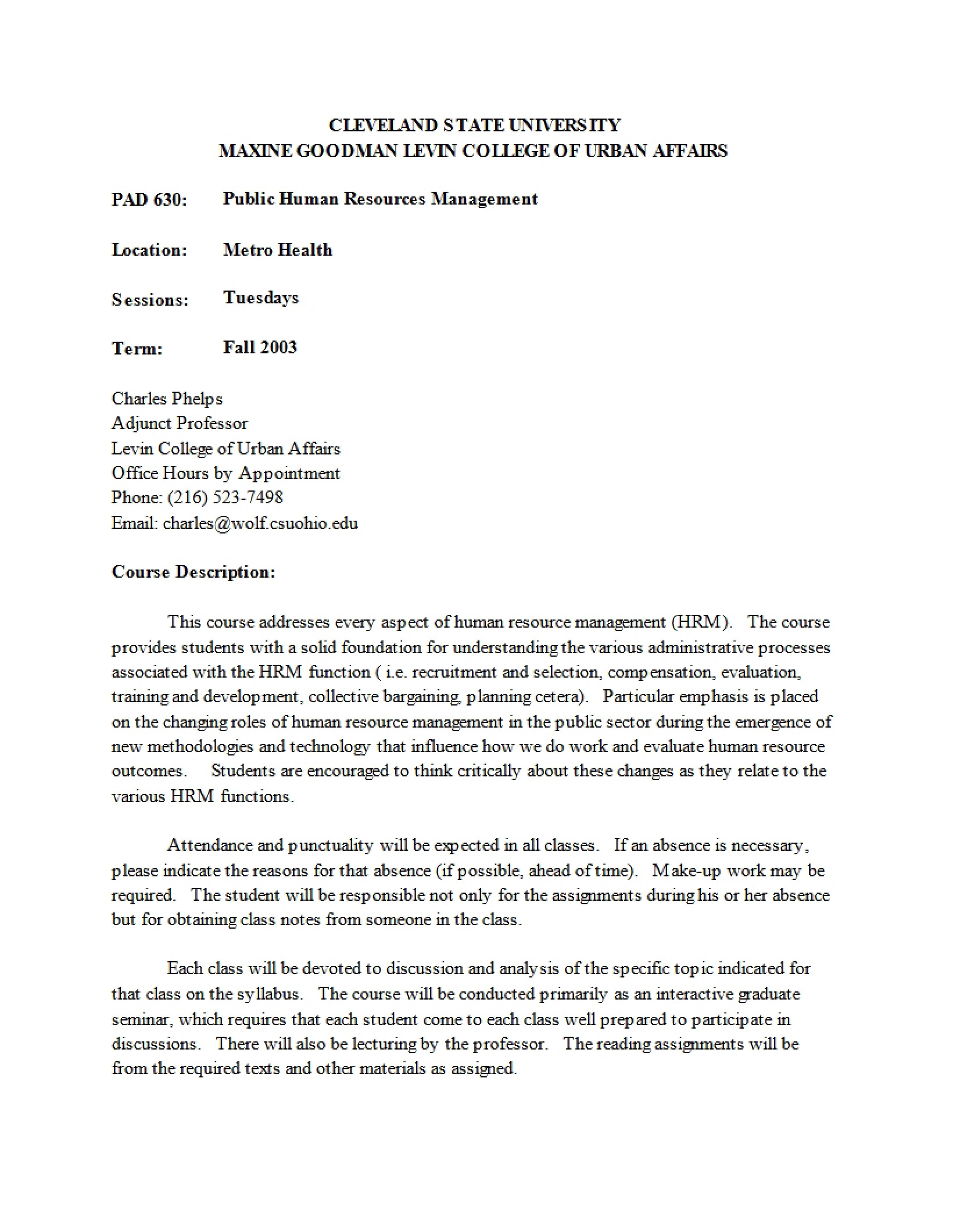 Human Resources in Public Admin Syllabus