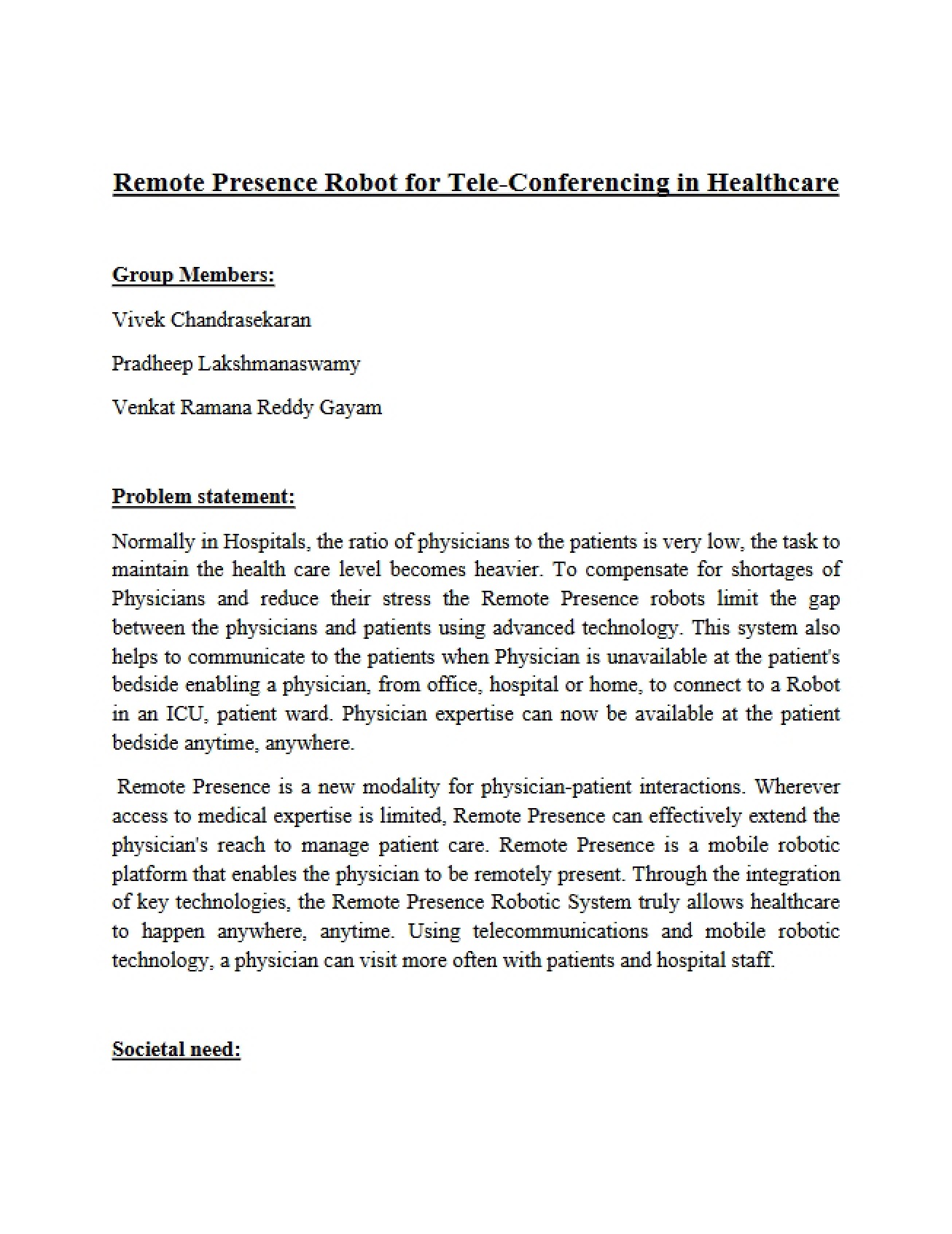 Systems Proposal Remote Presence Robot