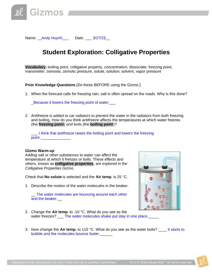Student Exploration of Colligative Properties
