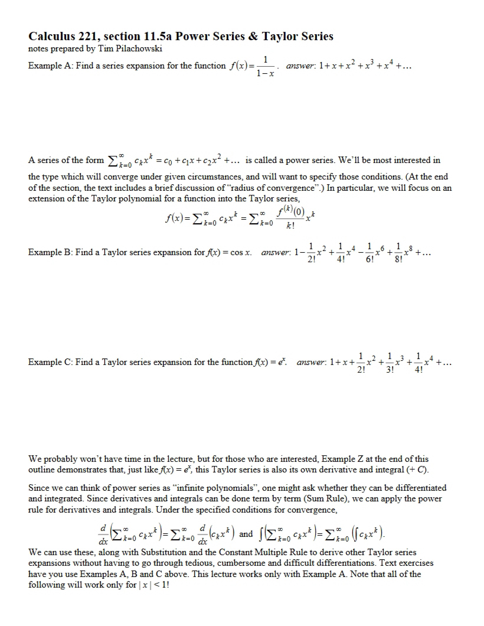 Taylor Series and Power Series