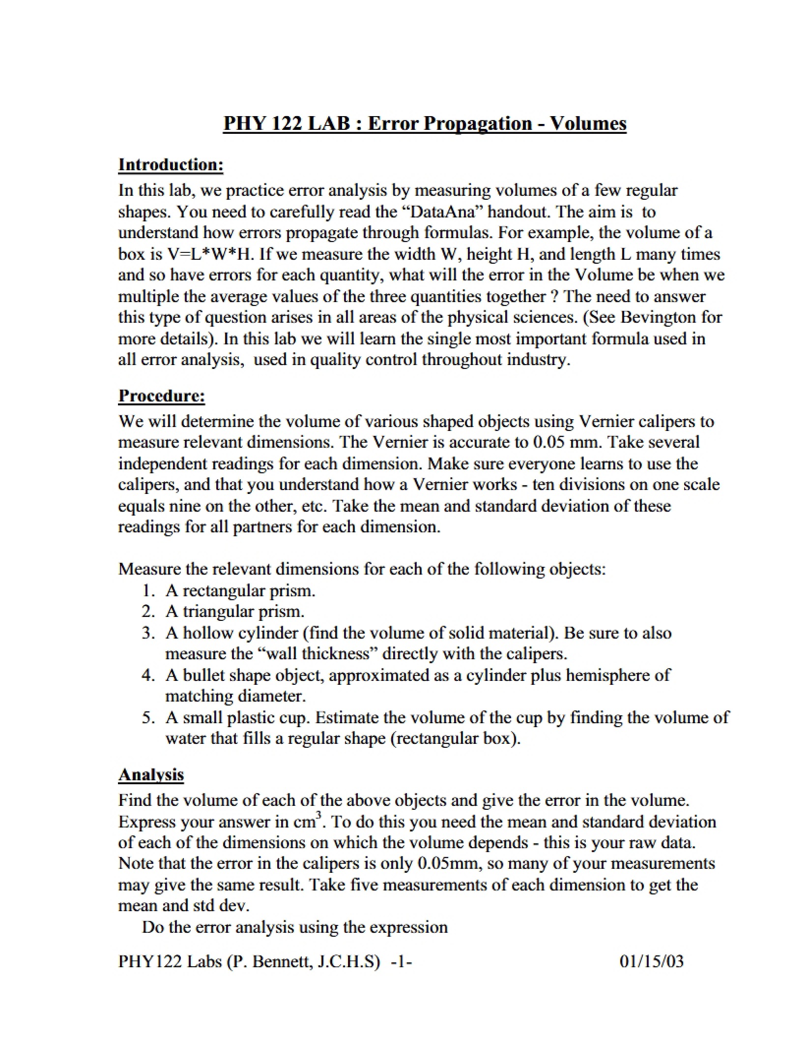Volume Error Propagation