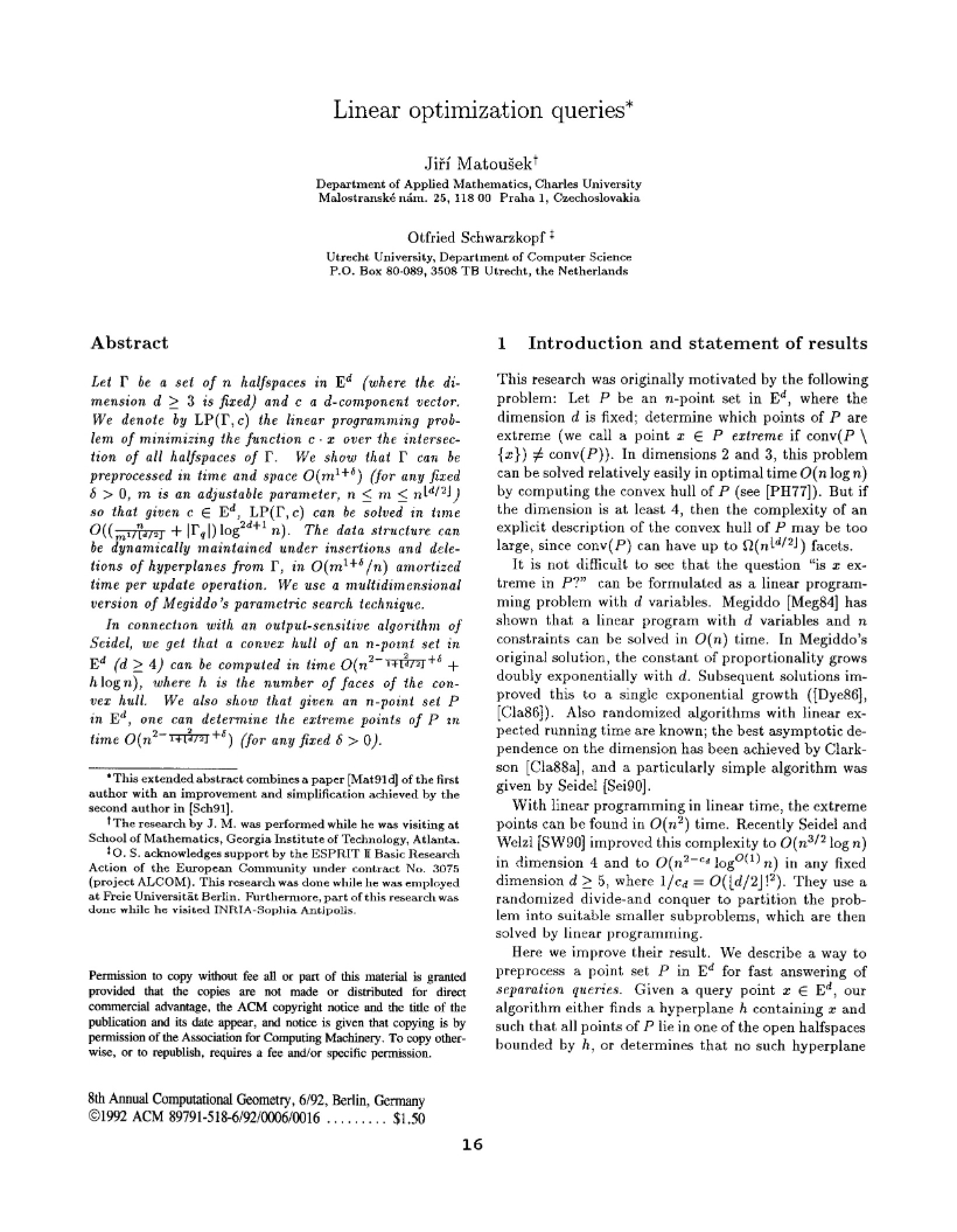 Queries for Linear Optimization