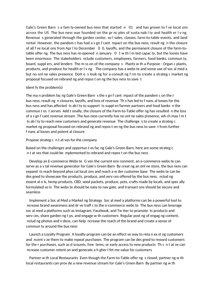 Strategic Marketing Proposal - Gale's Green Barn