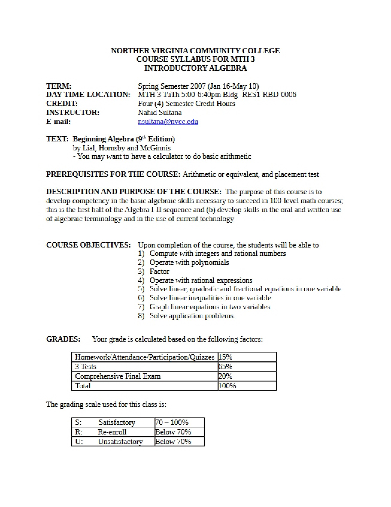 Algebra I Academic Plan