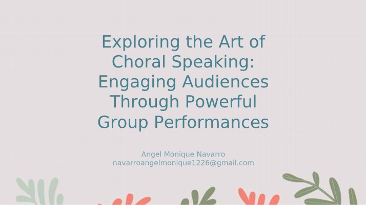 Choral Reading and Speaking