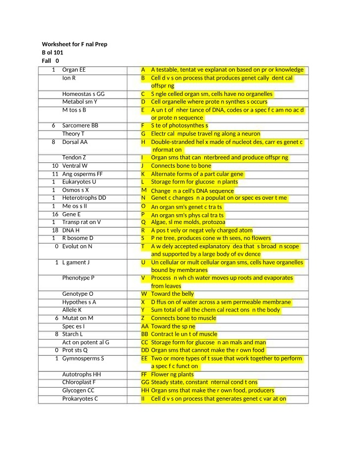 Final Prep Worksheet