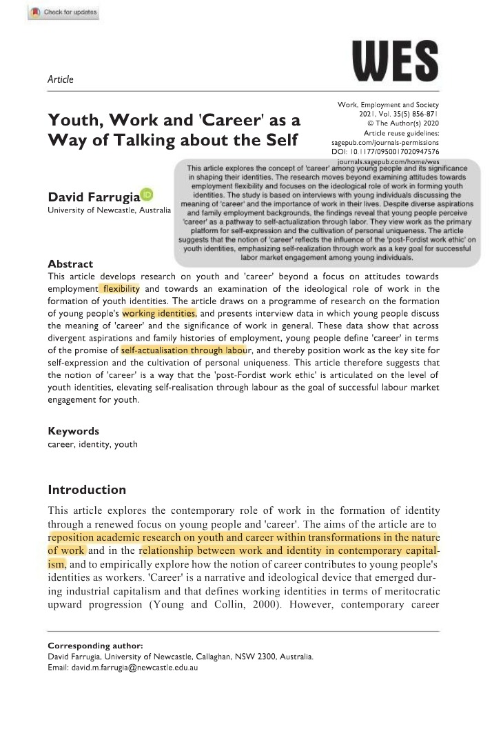 Youth Work and Career - Talking About the Self (Farrugia, 2020)