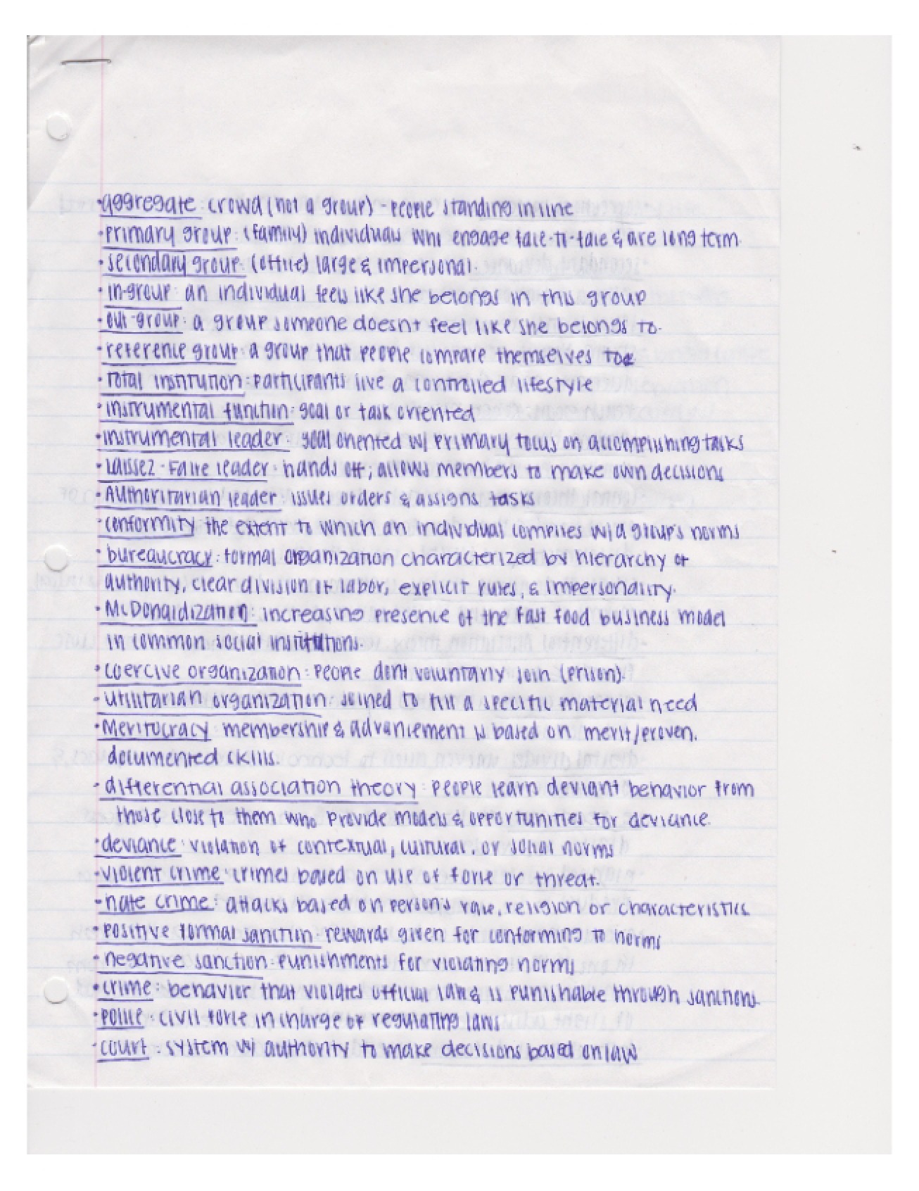 Key Concepts from Sociology Lectures
