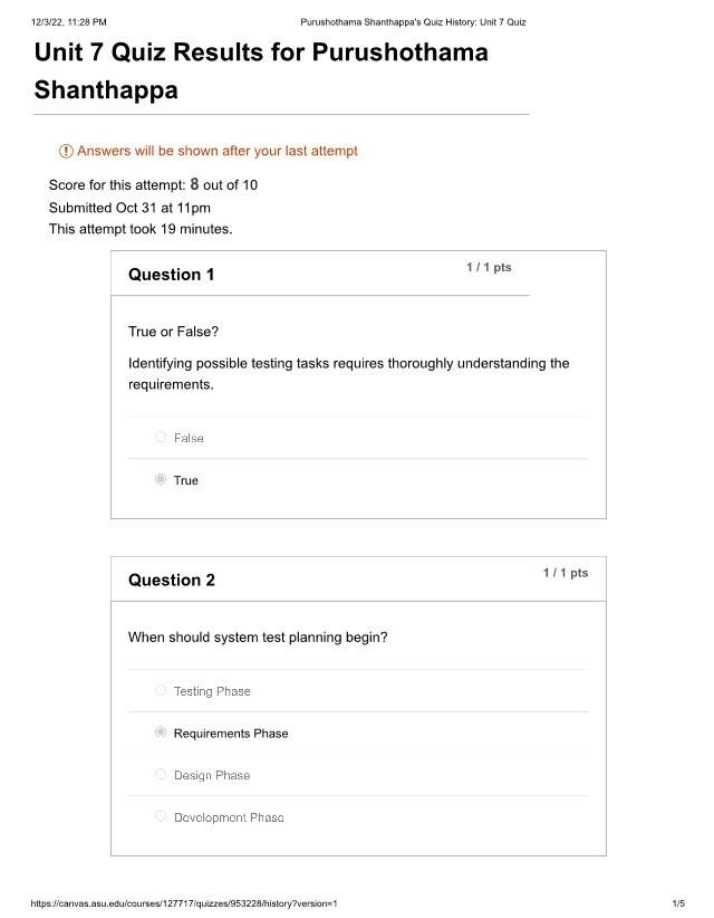 Purushothama Shanthappa - Unit 7 Quiz Results