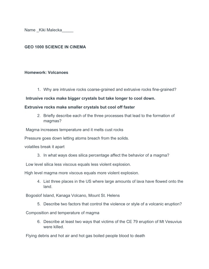 Homework - Volcanoes