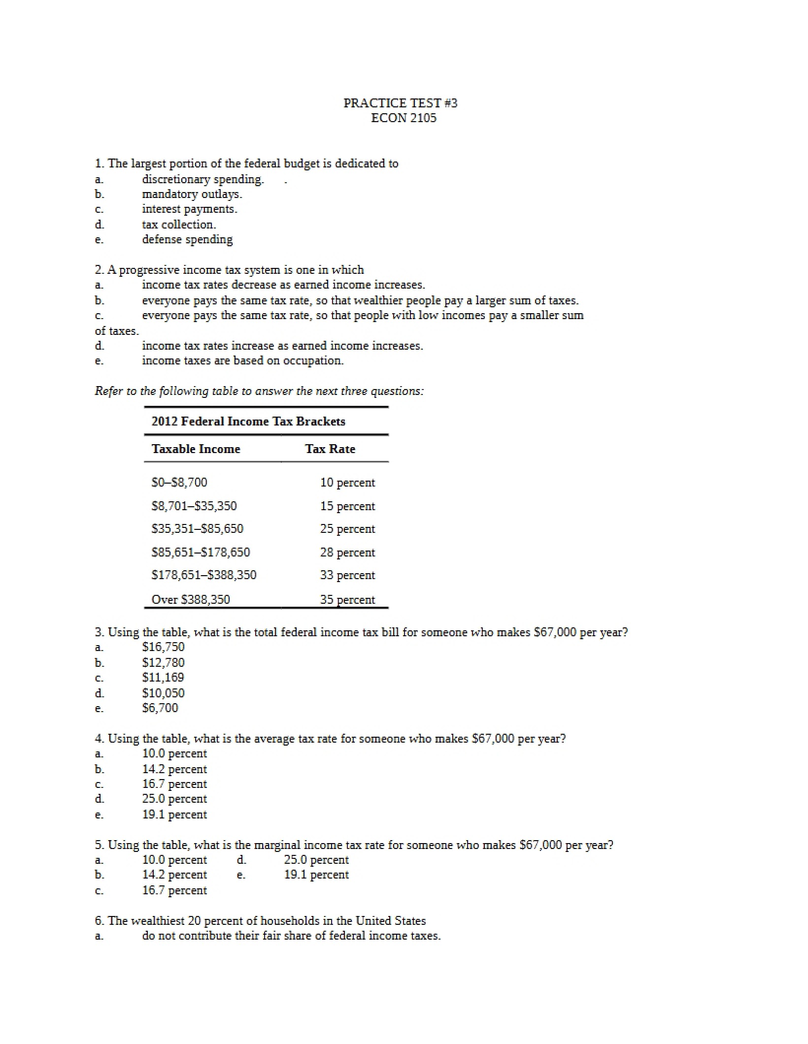 Practice Test for Economics