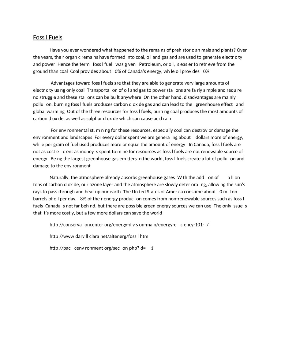 Fossil Fuels - Lecture Notes