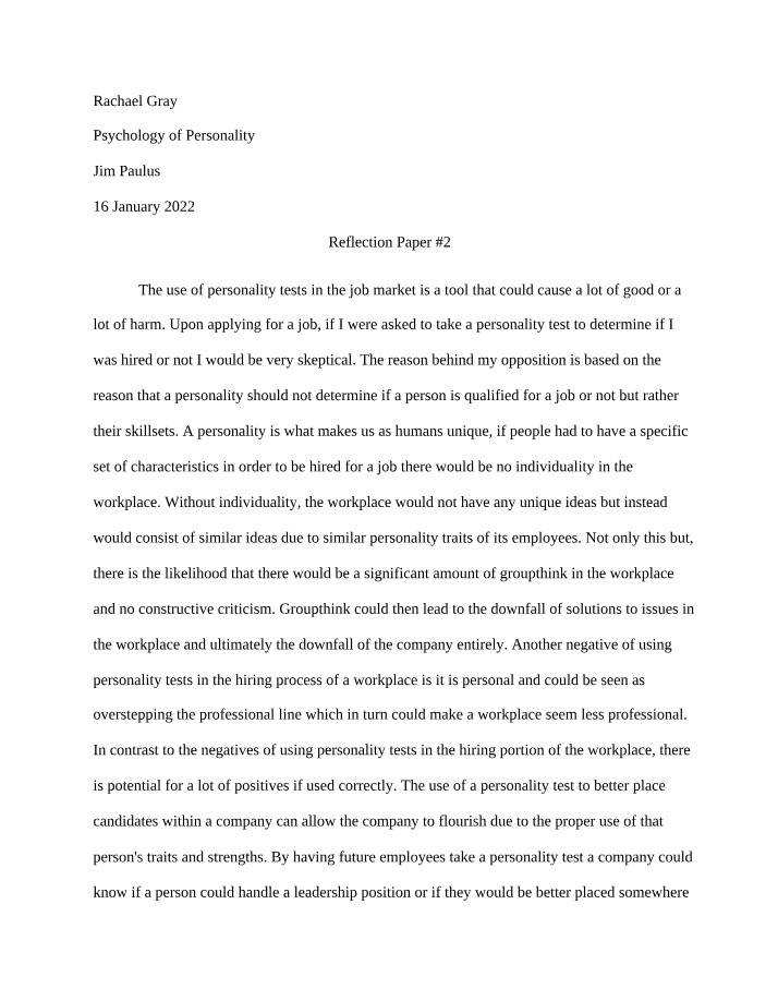 Reflection Paper Number 2