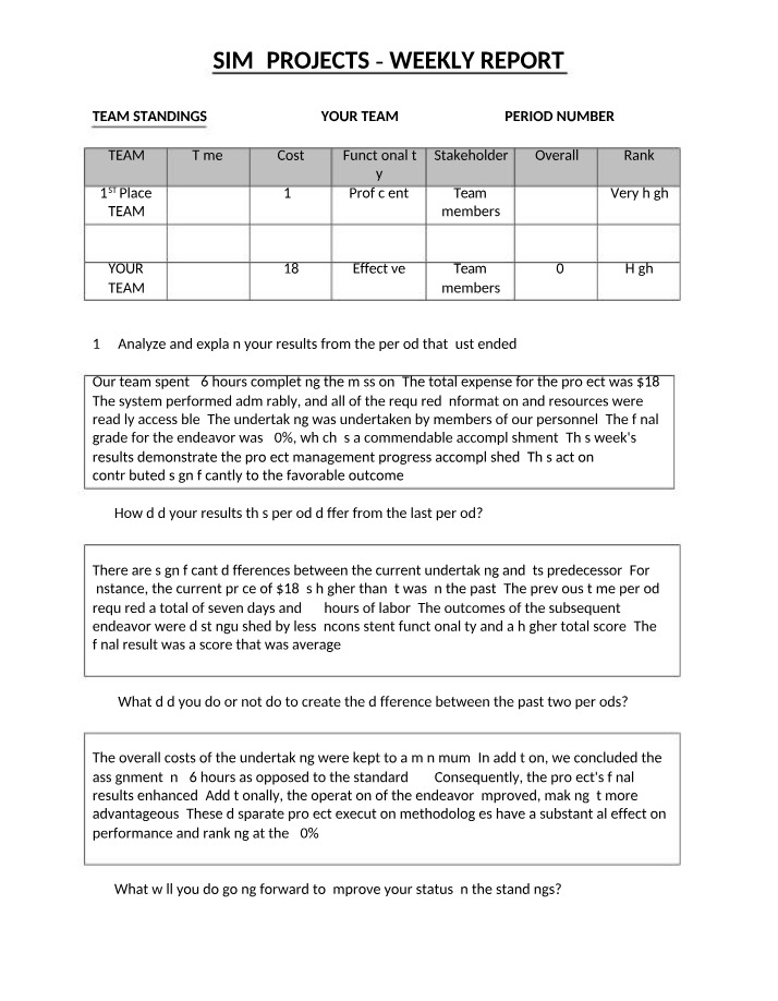Weekly Report - SIM4PROJECTS