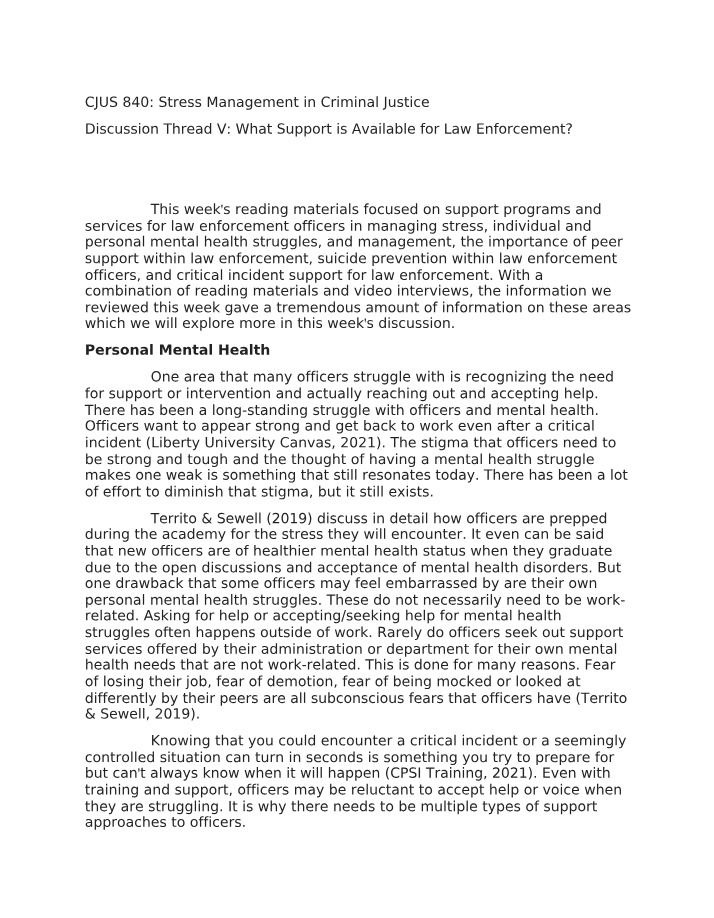 Managing Support Programs and Services for Law Enforcement