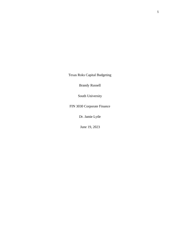 Capital Budgeting for Texas Roks - New Quarry Machine Acquisition