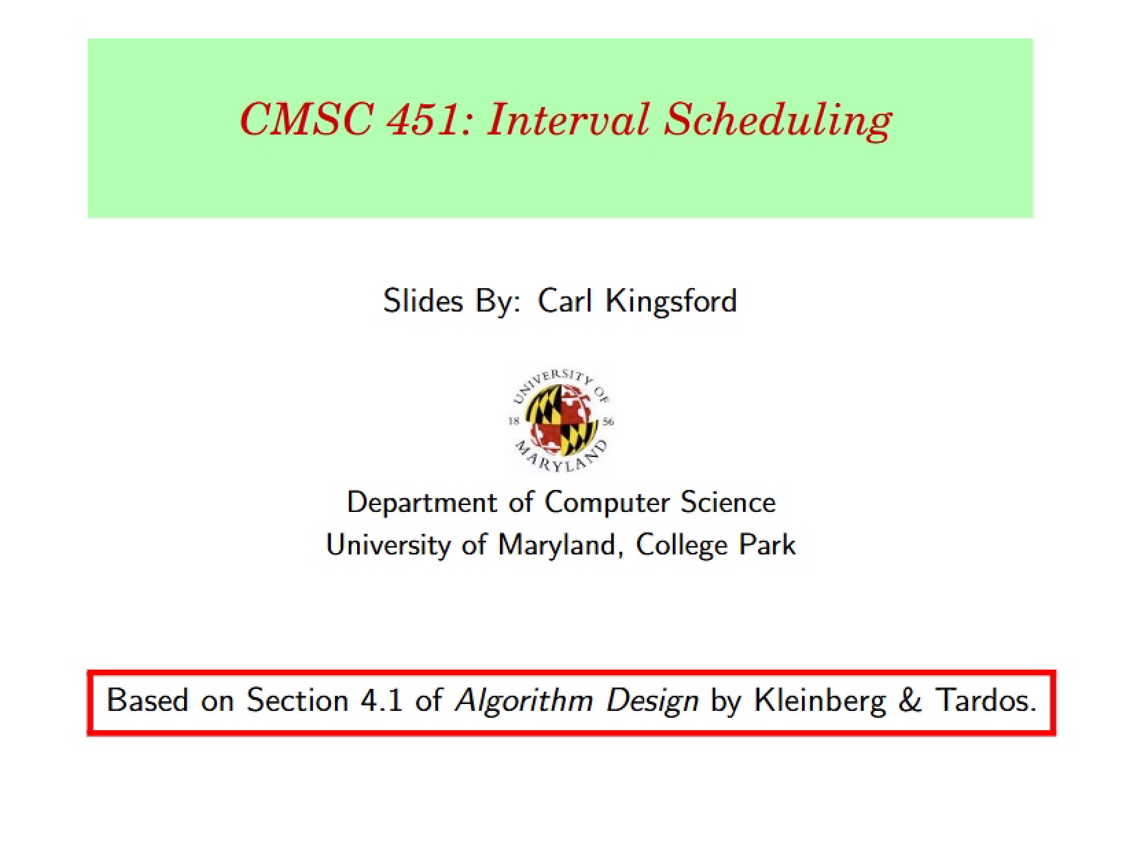 Scheduling Intervals