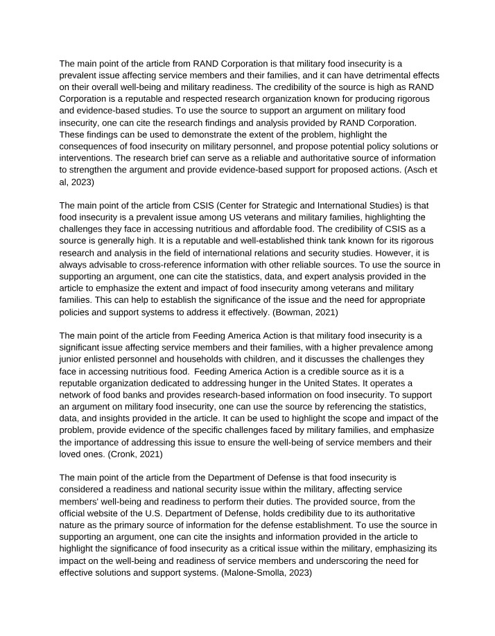 Impact of Military Food Insecurity on Service