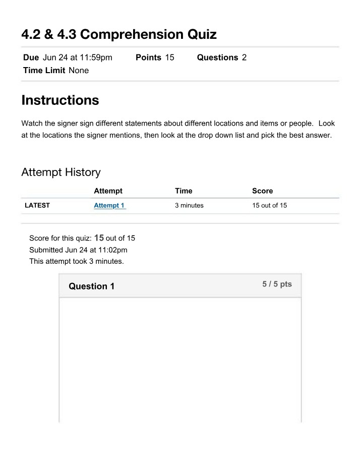 Comprehension Quiz - Locations and Items