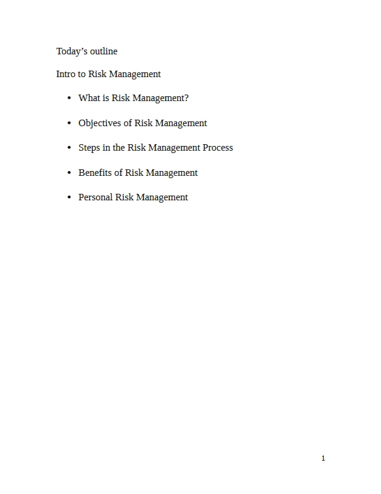 Risk Management Introduction