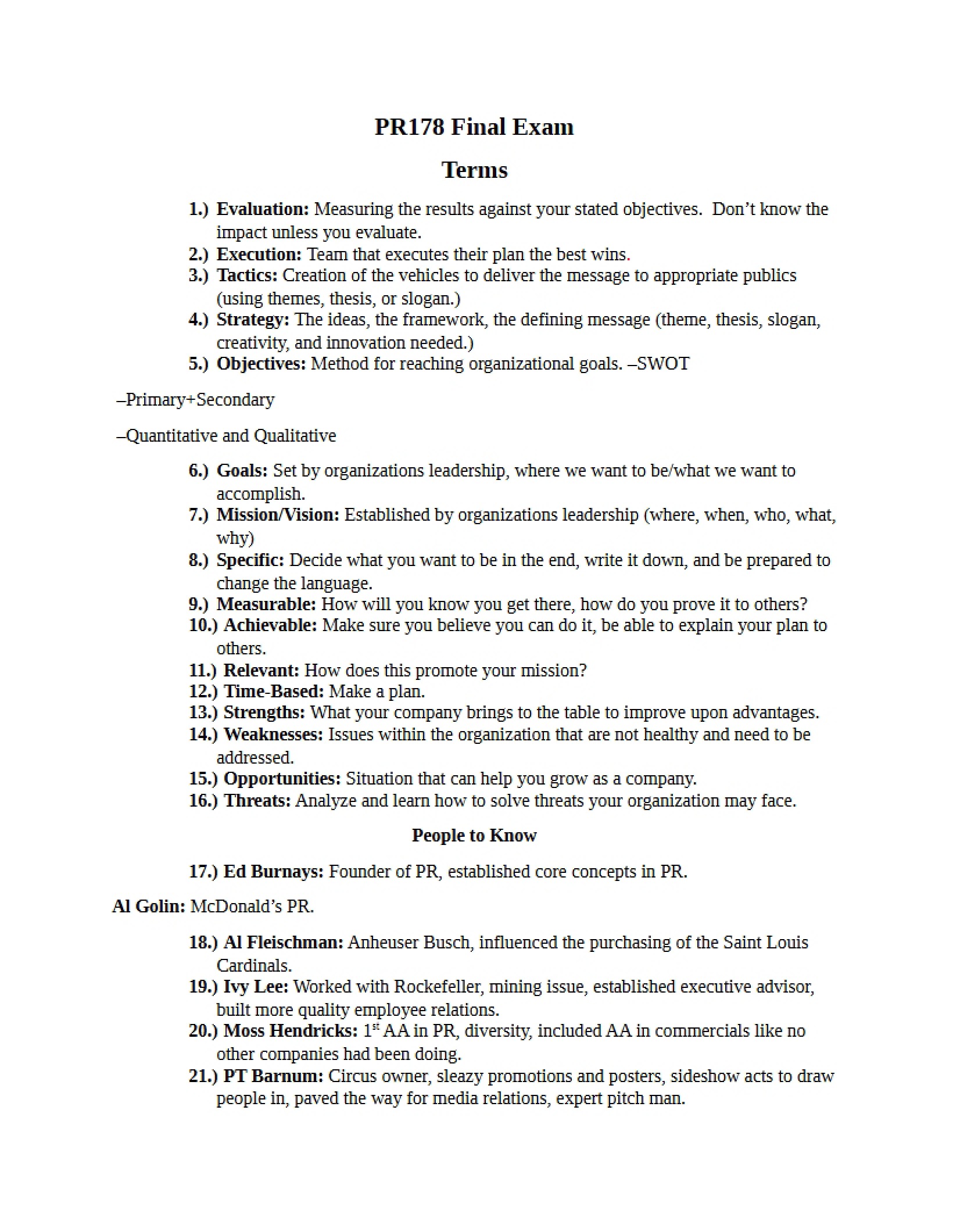 Final Exam for Public Relations
