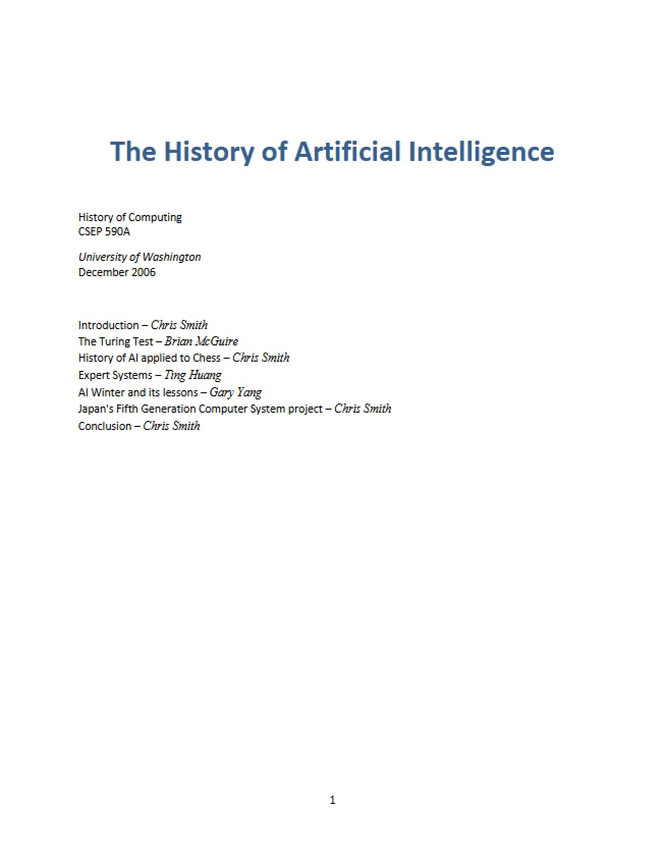 Artificial Intelligence History