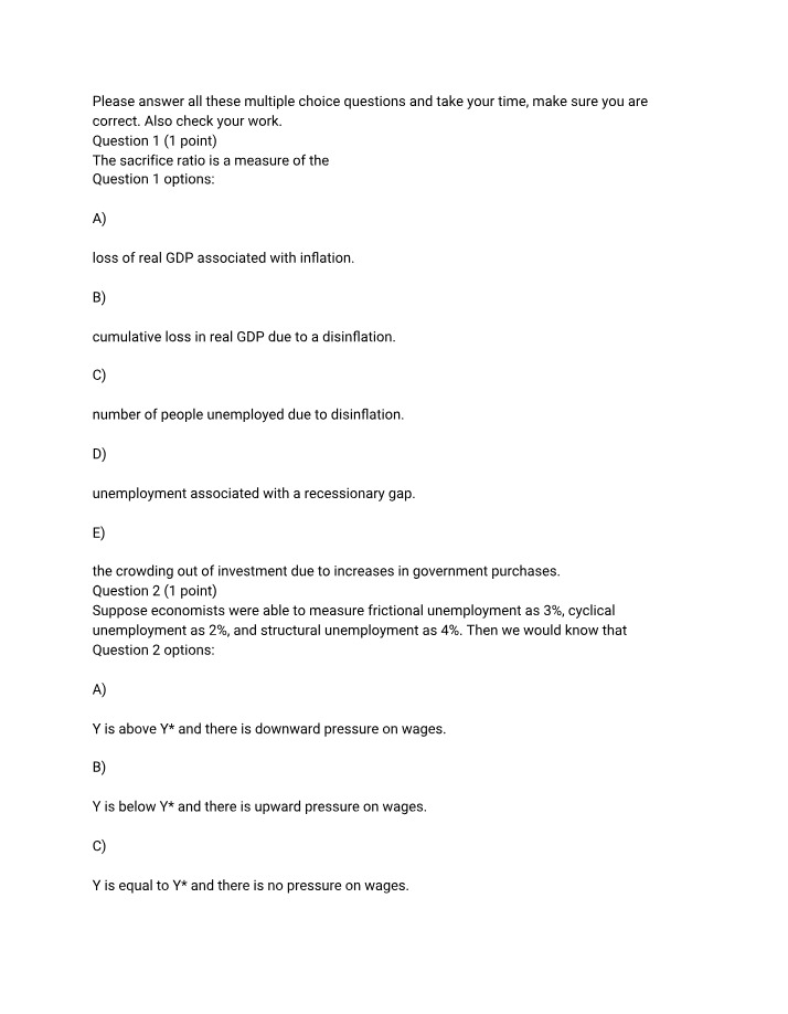 Multiple Choice Questions for Macroeconomics