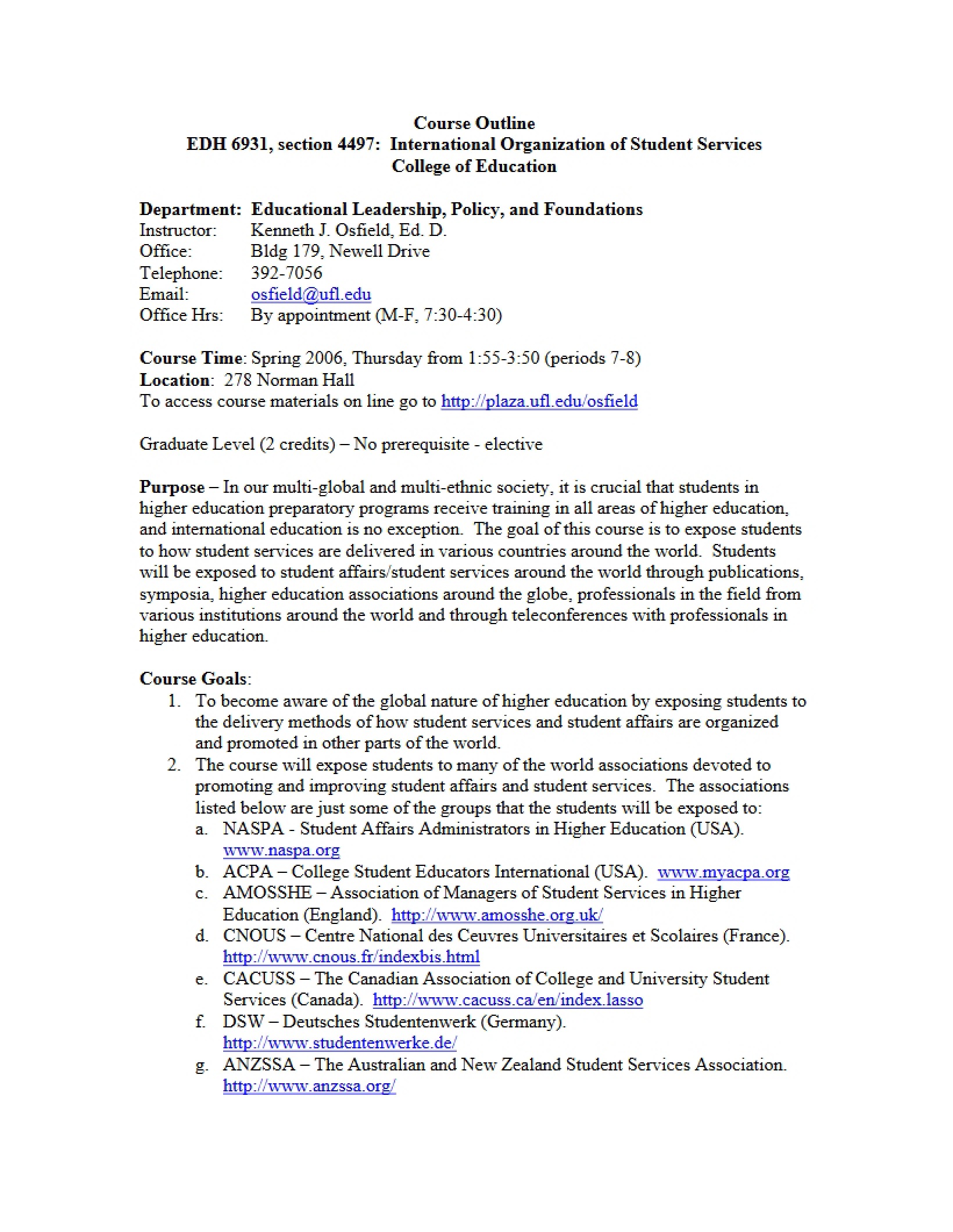 Student Services Organization Syllabus