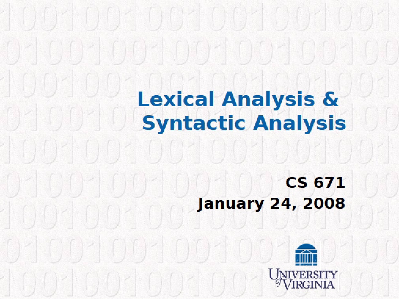 Syntactic and Lexical Analysis
