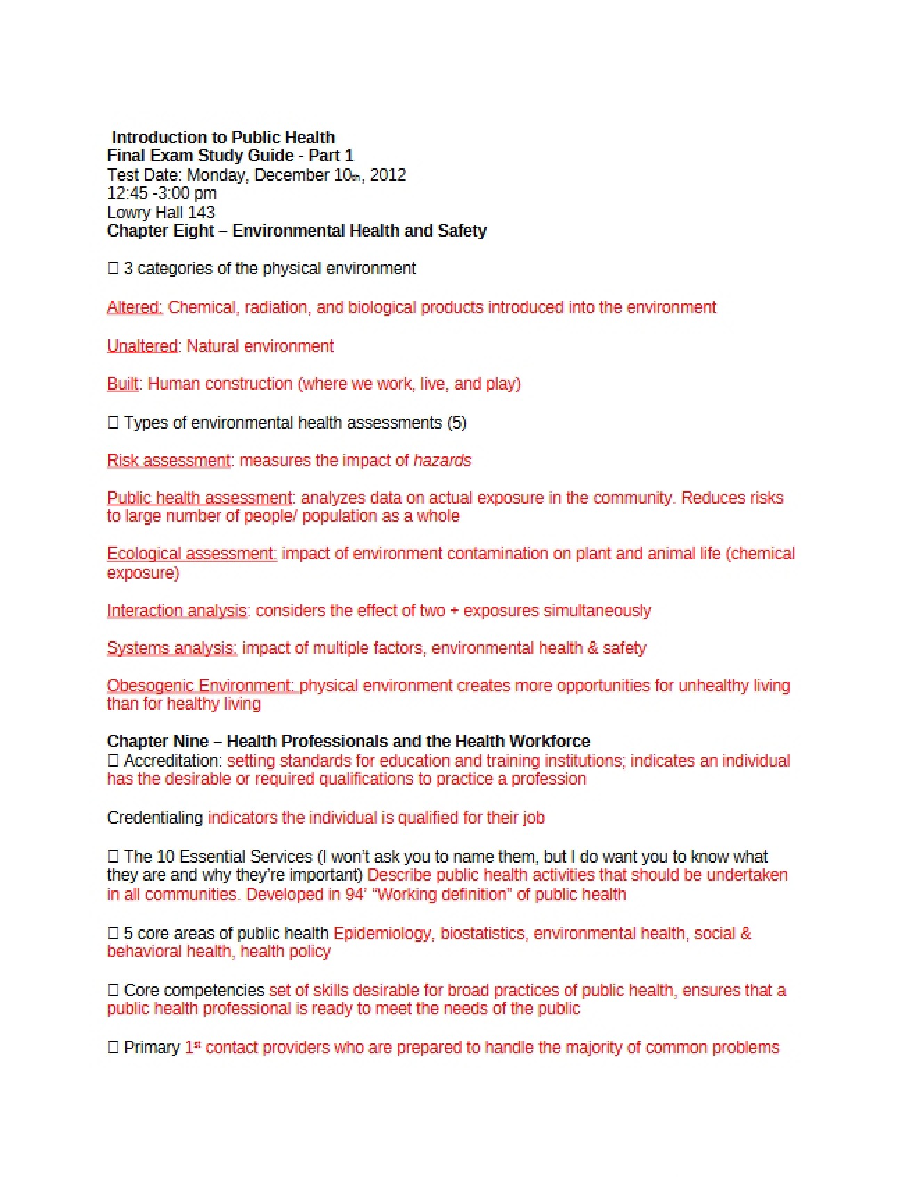 Guide for Public Health Midterm