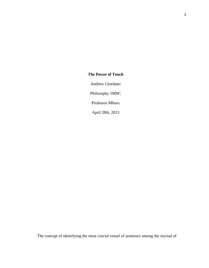Aristotle's Perspective on the Power of Touch