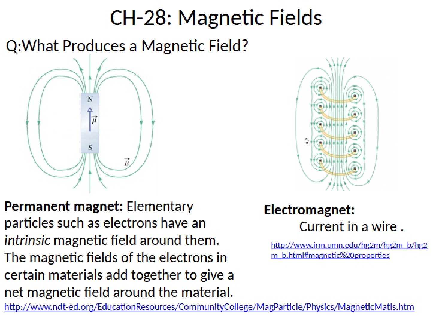 Magnetic Field Properties (Ch 28)