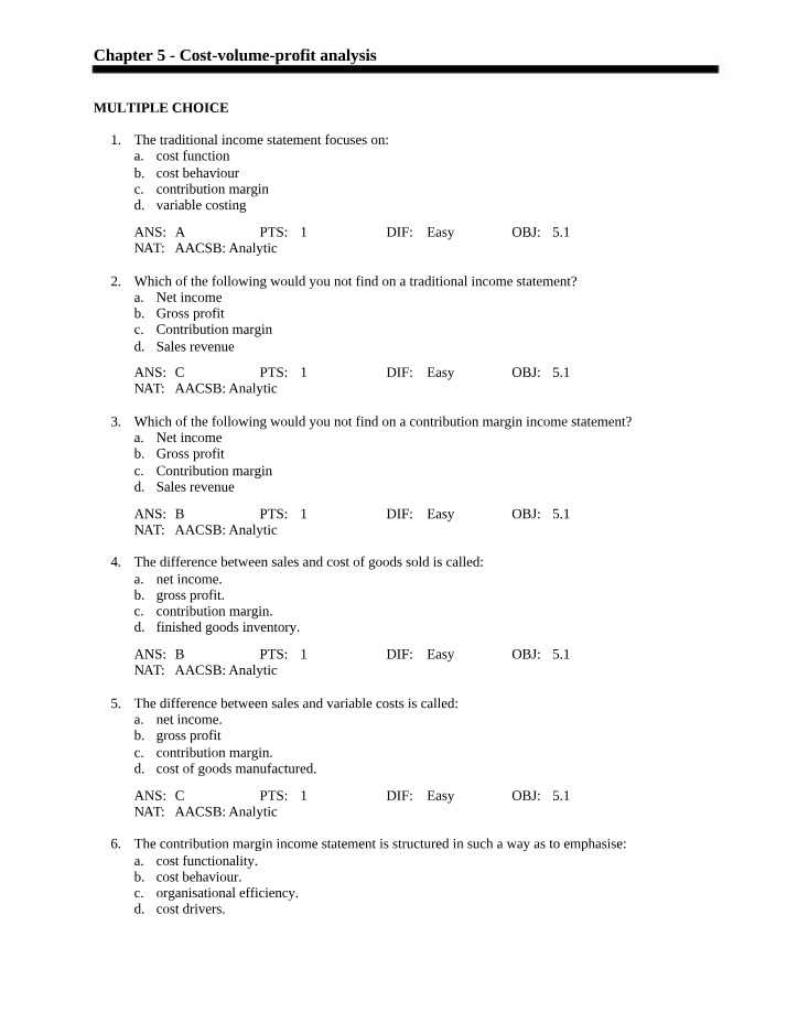 Cost-Volume-Profit Analysis - Traditional