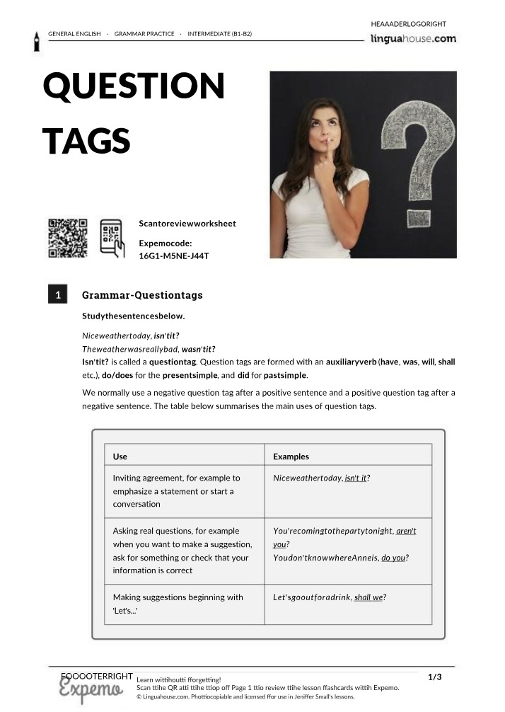 Grammar Practice for Intermediate Question Tags