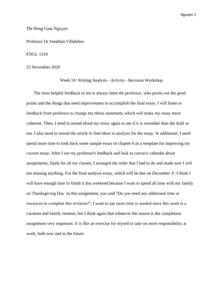 Writing Analysis Revision Workshop - Improving Coherence