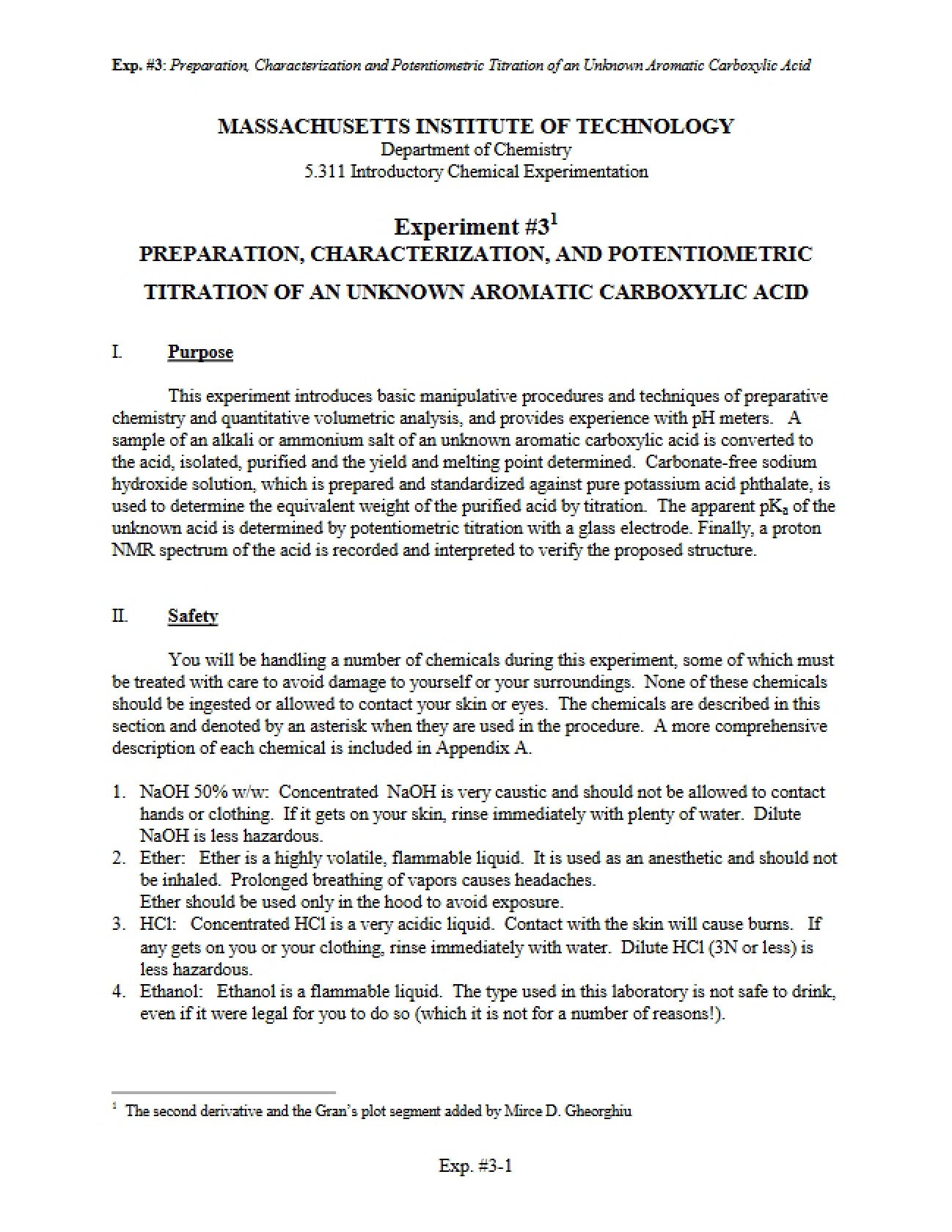 Aromatic Carboxylic Acid (Unknown): Titration