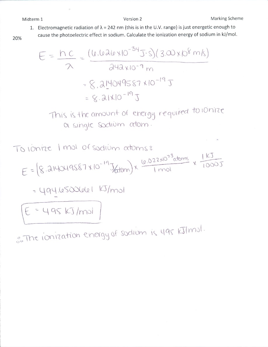 Marking Scheme for Midterm 1 Version 2