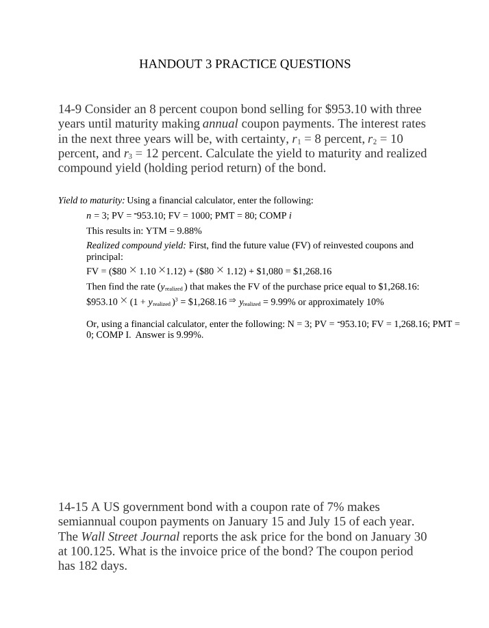 Solutions for Handout 3 Practice Questions