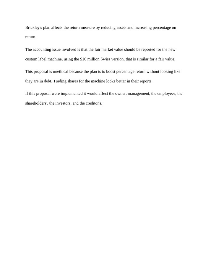 Manipulating Reporting and Return Measures - Unethical Proposal