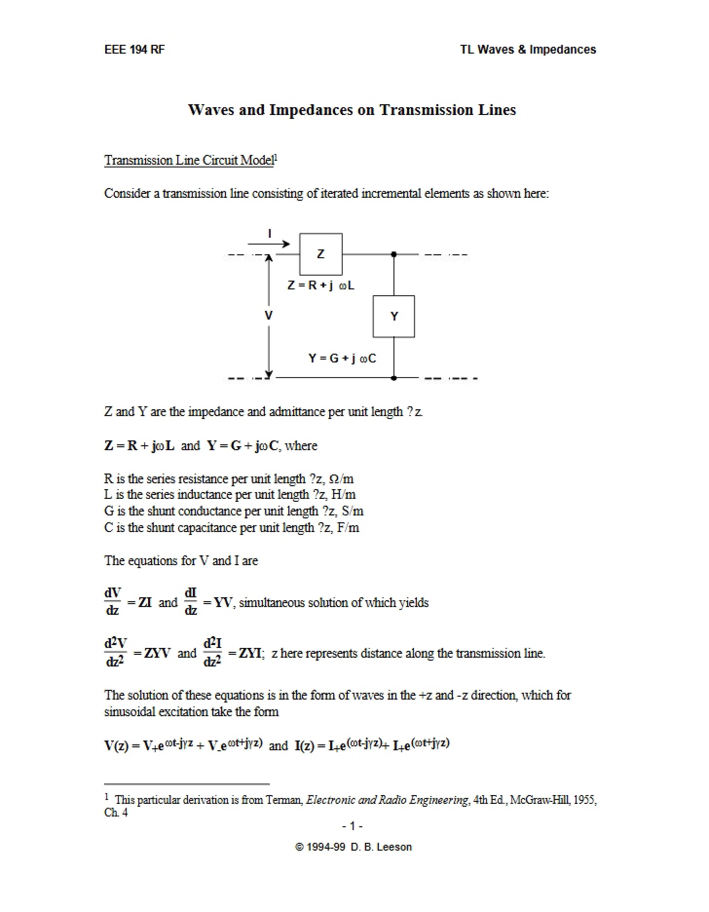 Transmission Line Impedances and Waves