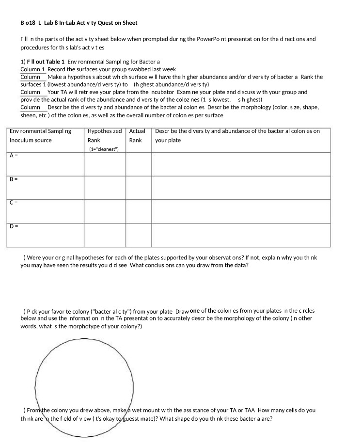 In-Lab Activity - Environmental Sampling