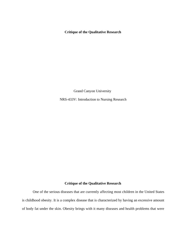 Critique of the Qualitative Research Study