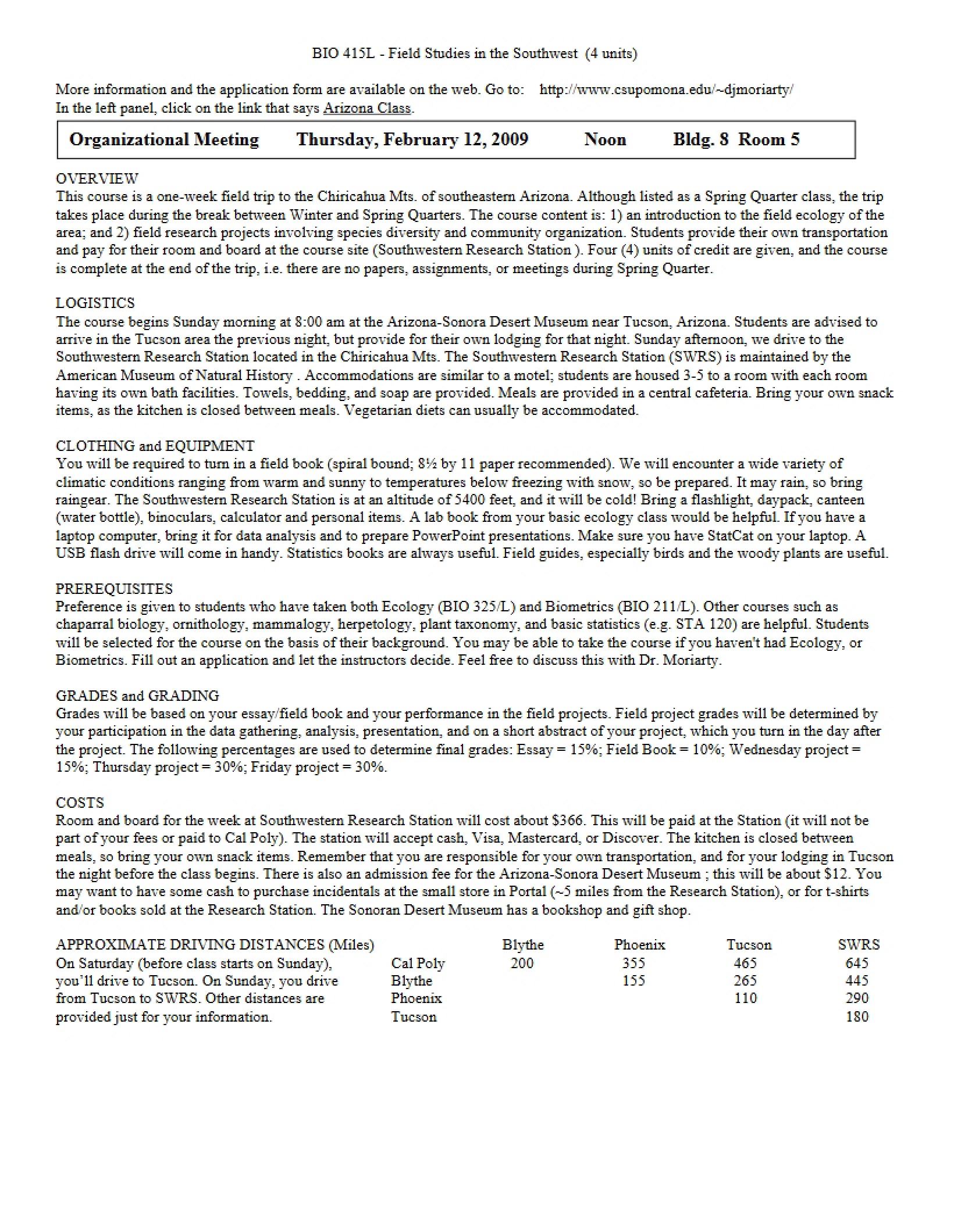 Field Studies Southwest Syllabus