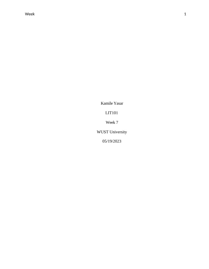 LIT101 Week 7 Notes